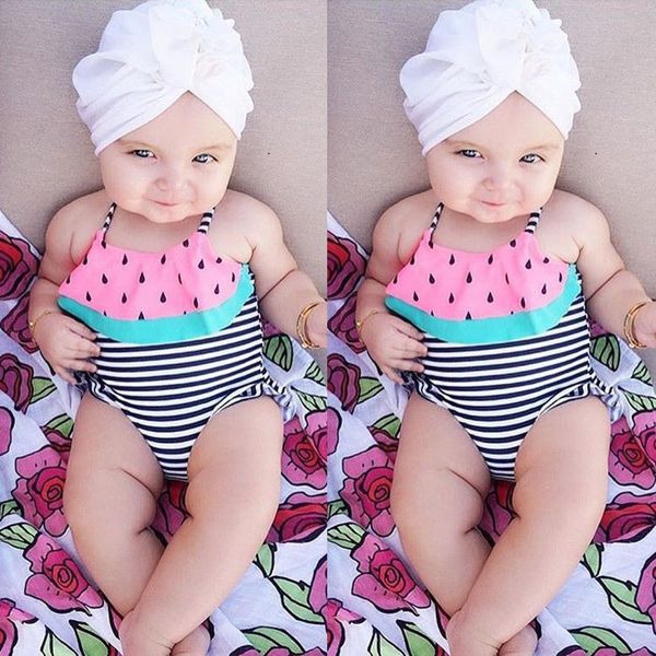 

summer toddler baby girls swimsuit kids one piece striped suits swimwear ruffles bathing suit swimming costume