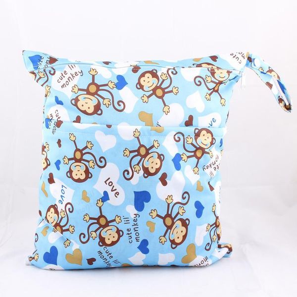 

2layer reusable cartoon print baby cloth diaper wet bags waterproof cloth diaper bags zipper 37cm x 30cm