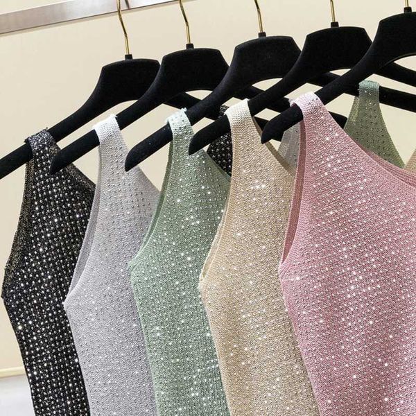 

sleeve v neck knitted casual slim underwear women summer t-shirts female tank vintage korean crochet top, White