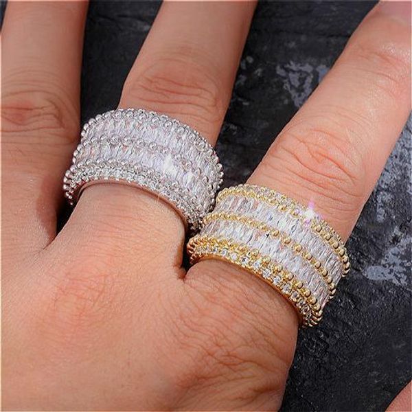 

новое прибытие 18k позолоченный cz кубический цирконий палец кольцо white diamond рэпер hip hop кольца обручальные ювелирные подарки для пар, Golden;silver