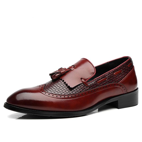 

new mens tassel loafers vintage pointed-toe man oxfords breathable slip-on formal shoes dress business wedding shoes, Black
