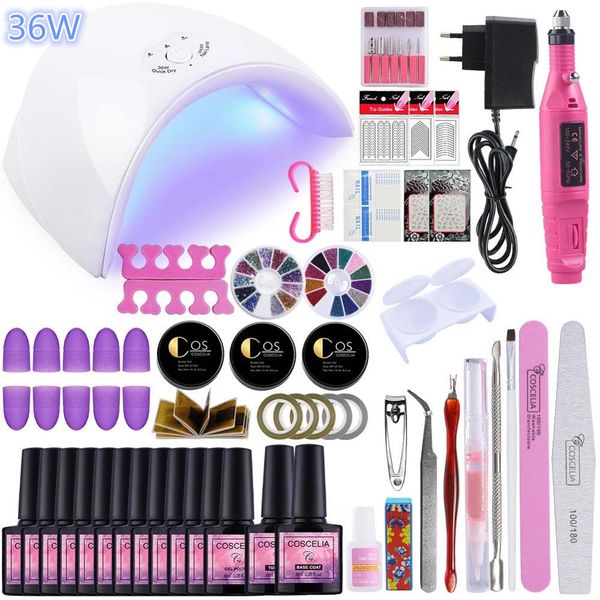 

36w uv led lamp dryer set for nail manicure tools set gel nail polish full kit electric drill machine for art extension gel