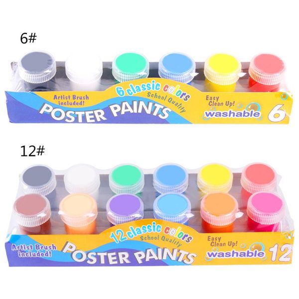 

20ml 6 bright colors washable gouache paint for kids school finger paint 19qa