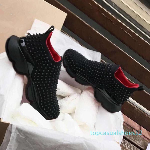 

fashion luxury red bottom men women casual shoes spikes rivets rhinestone dress party walking shoes sneakers chaures de 35-46, Black