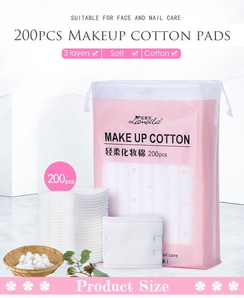 LAMEILA 200 pcs Maquiagem Almofadas De Algodão Limpe Removedor de Esponja Maquiagem Orgânico Rosto de Algodão Prego Toalhetes Cosméticos Facial Cleansing Tissue Pad