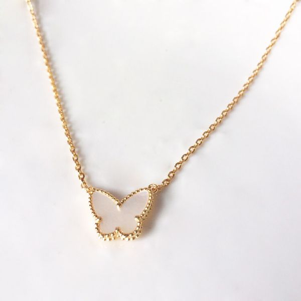 

fashion cute butterfly necklace bezel setting white black green blue red shell charms gold necklace clavicle chain for women, Silver