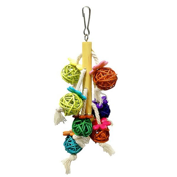 

2 types pet parrot toys rattan birds swing ball toy with bells string christmas hanging climbing decorations for cage