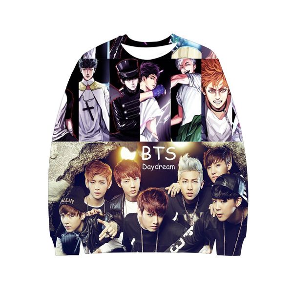 

bts3d printing round neck easy pullover sweater men and women, Black