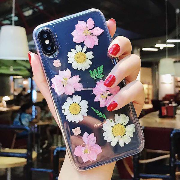 

2019 wholesale summer promotion for iphone xs flower cover drop glue real flower case pc+acrylic designer phone case