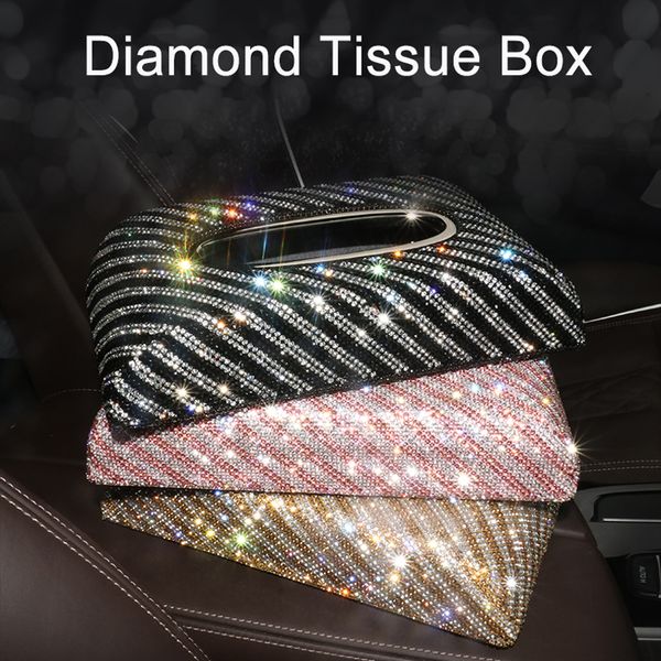 

car tissue box rhinestone crystal flower auto tissue holder block-type multi-function box car styling diamante cover