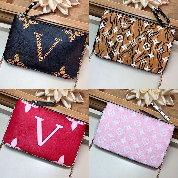 

5apochette double zip chain wallet m67561 coin purse pochette double monogrram canvas wallet messenger bag crossbody bag withbox, Black