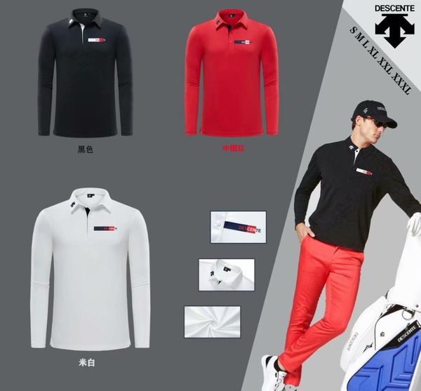 

men's golf clothing sports long sleeve golf lapel sportswear breathable shirt, Black;blue