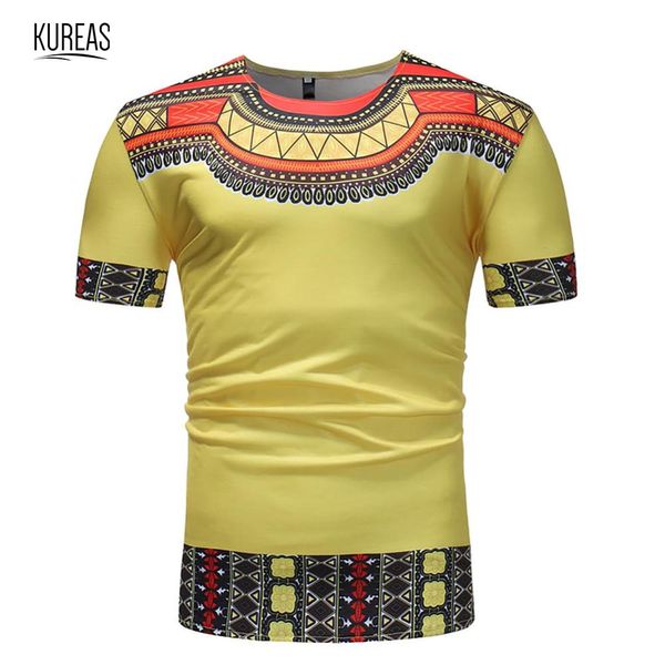 

kureas dashiki t-shirt men african print tees short sleeve shirts plus size tribal graphic blouse summer tshirt yellow, Red