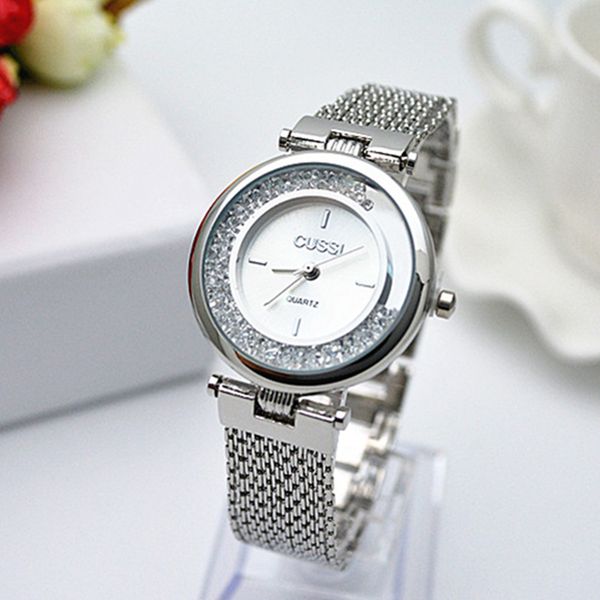

cussi gold wrist watches diamond rhinestone bracelet watch women watches fashion women's clock relojes, Slivery;brown