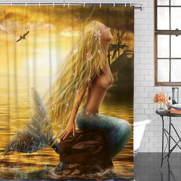 

modern curtain mermaid ocean steamer sunset printed bathroom shower curtain bathroom decor waterproof fabric shower