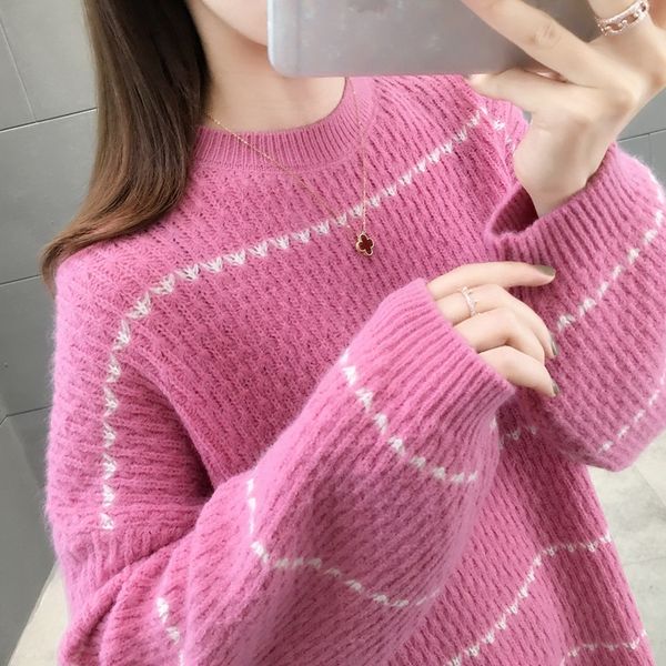 

4027-actual stripe hollow round-collar knitting sleeve 43 [r zone 9]ag, White;black