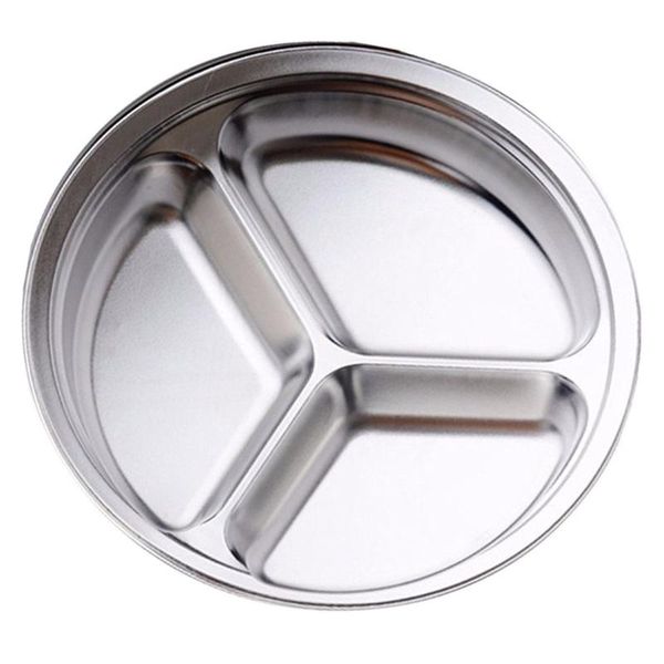 

stainless steel 3 sections round divided dish snack dinner plate diameter