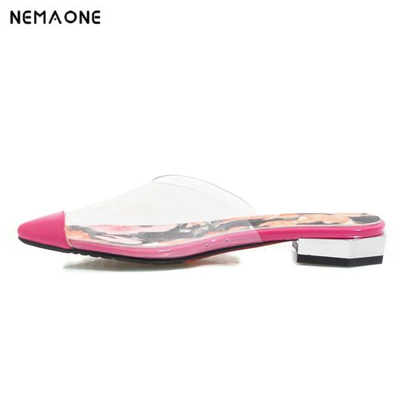 

nemaone 2019 new pvc jelly slippers woman poined toed low heels women transparent sandals large size 48, Black