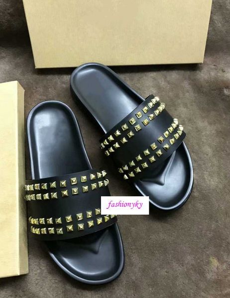 

donna red bottom slippers designer luxury red bottoms shoes womens rivet spikes flat shoesoriginal box, Black