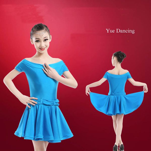 

90-150cm children off shoulder latin dance dress kids summer salsa clothes ballroom dance competition costumes tango dancewear, Black;red