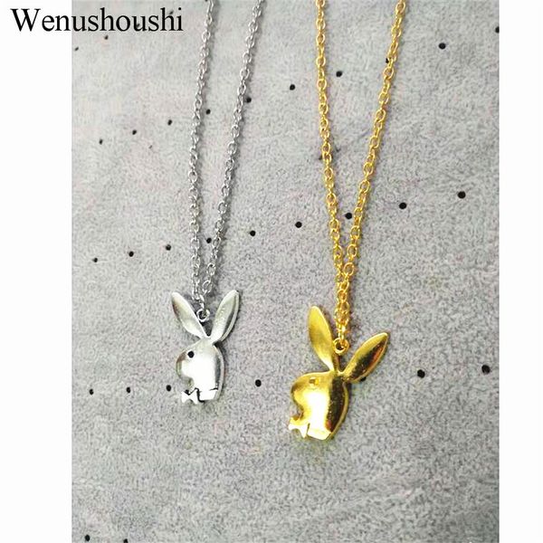 

chain width 3mm vintage hip hop rabbit head pendant necklace women street trendy fashion gentleman bunny necklace alloy material, Silver
