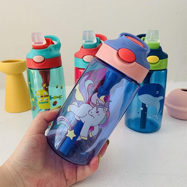 New 480ml portátil dos desenhos animados Projetado Garrafa de água For Kids Adultos Juice Infusão Garrafa Infuser Bebida Outdoor Sports Straw Chaleira FY4123