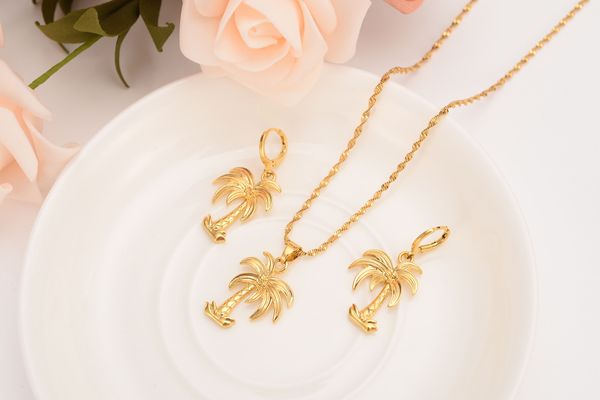k Solid Gold Finish Coco Baum Halskette Kette Ohrringe Anhänger Mode neue Halsband Schmuck Sets Frauen Teenager Mädchen Charms Schmuck
