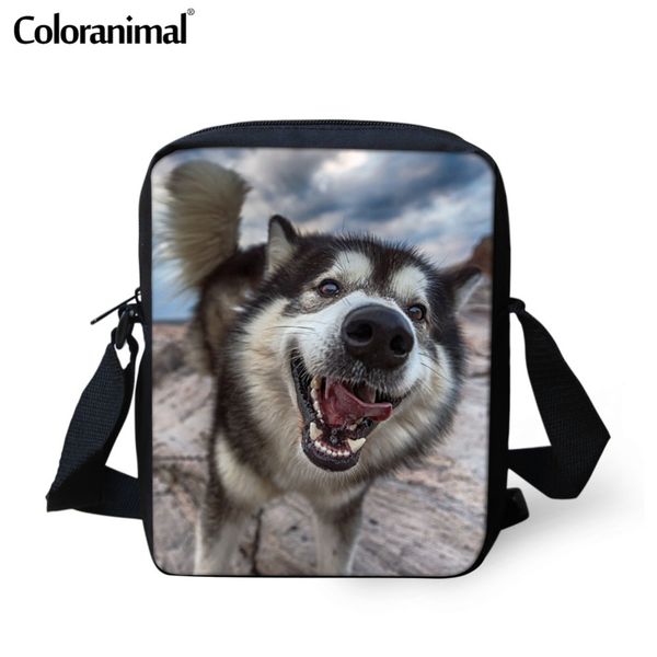 

coloranimal alaskan malamute 3d cross shoulder bag single boy girl cute pet dog print small messenger bag kid child mochila bags