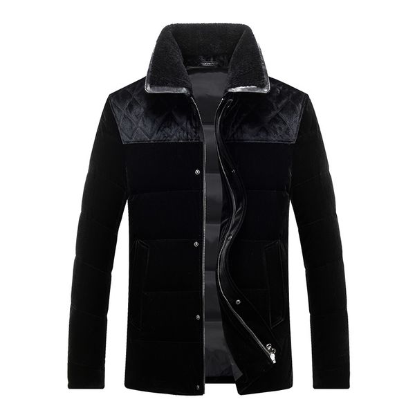 

men's new white duck down jacket slim velvet down coat thin feather cloting for men male 8681, Black