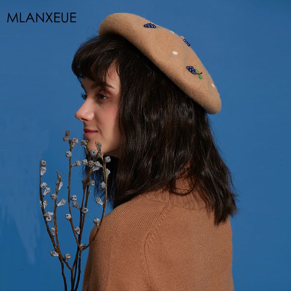 

симпатичные винограда бисероплетение шерсти беретов cap женщины зима теплая мода новый год hat дамы рождество hat kid vintage ручной берет к, Blue;gray