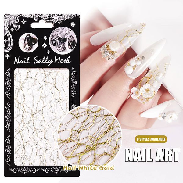 

nail art embossed 3d nail sticker glitter adhesive hollow transfer foils stripe line mesh decorations mv99, Silver;gold