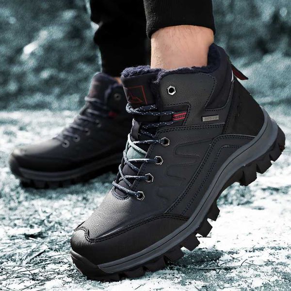 

men boots men winter shoes warm ankle botas hombre for leather winter boots shoes plush sneakers mens plus size 40-46, Black