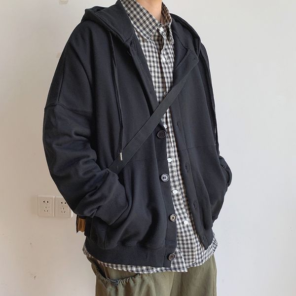 

2019 spring and autumn new japanese trend ins students loose hooded sweatshirt solid color casual shirt coat gray black / camel