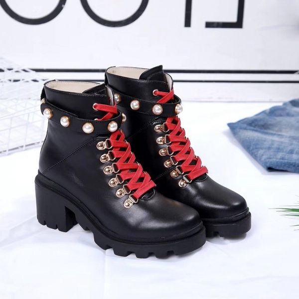 boot martin boots calfskin leather spikes rivet women lace up ankle bottes booties australie bottines womens winter boots 22 dust bag, Black