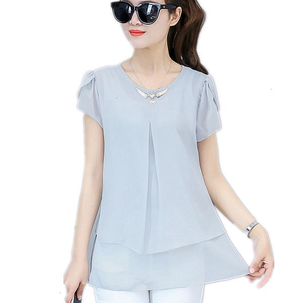 

женщины одежда женщина блузы шифоновая блузка твердого плюс размер 2019 лето o шея рубашки элегантная мода блуза женского офис дама blusas, White