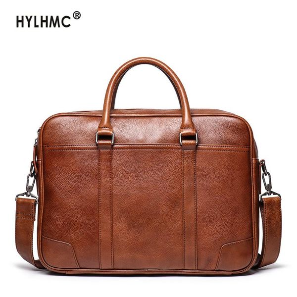 

europe and america new bag men's leather handbag genuine leather briefcase large capacity lapbag cowhide crossbody 15.6