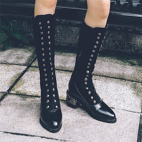 

studs high tube punk style fashion women boots pu leather rivets woman boots ankle spring/autumn metal decoration v22, Black