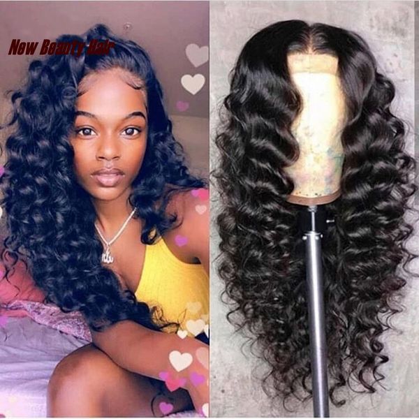 

длинные естественный бесклеевой моделирование фронта шнурка человеческих волос парики глубокая волна парик для женщин натуральный черный 13x, Black