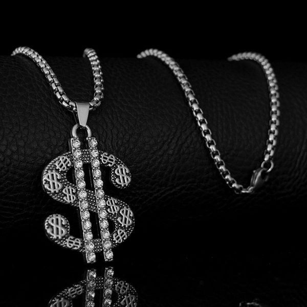 

wukaka punk crystal dollar pendant necklace chain for boy hip hop pendants men's necklace man jewelry, Silver