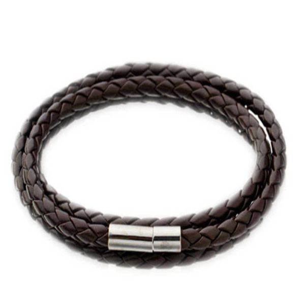 

simple women men braided leather steel magnetic clasp handmade bracelet, Black