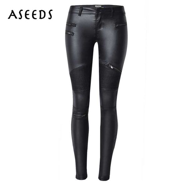 

women's pants & capris 2021 winter women pu leather black zipper stretch bodycon pleated patchwork punk rock pencil long, Black;white