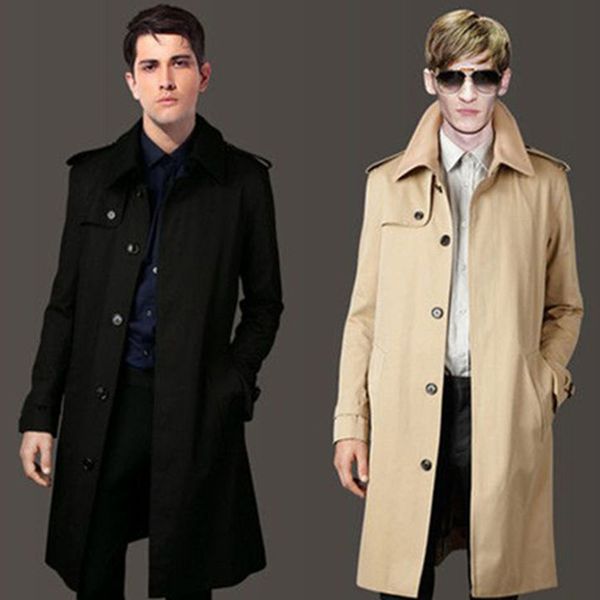 

men trench coat windbreaker jacket turn-down collar plus size 6xl 7xl 8xl 9xl men trench coat long jacket jackets & coats, Tan;black
