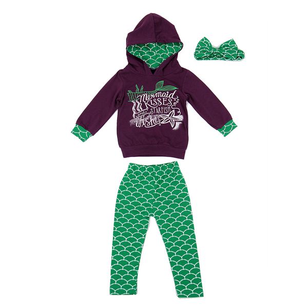 

2pcs toddler kids girls mermaid hoodie pants outfits set 2020 pants outfits set, White
