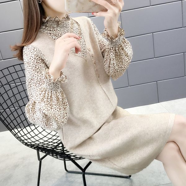 

women's sweaters 5082h area 64] - real s spring floral shirt sleeve fake two piece set 63, White;black