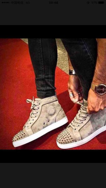 

luxury wedding party dress men sneakers red bottom khaki suede sheepskin leather spikes outwear fashion skate walking trainers free, Black