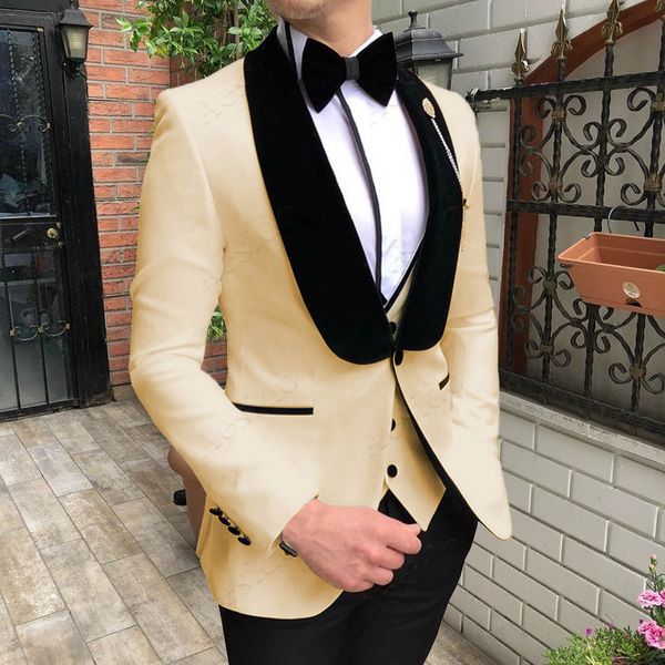 

gloden white fashion men suit three-piece set slim design men suit jacket with pant and vest, White;black