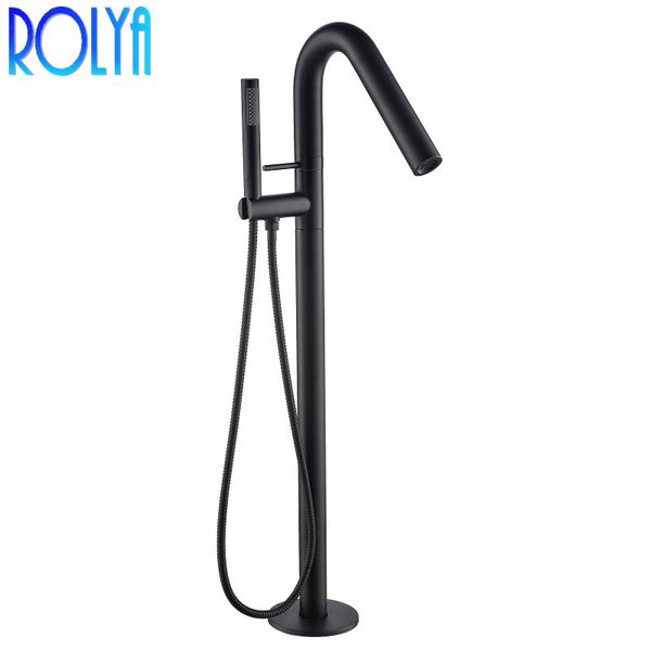 

rolya matte black high rise round standing bathtub filler spout shower faucet bath mixer tap floor mounted