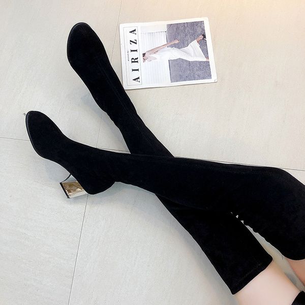 

winter over the knee boots women stretch fabric women thigh high woman shoes long bota feminina 789, Black