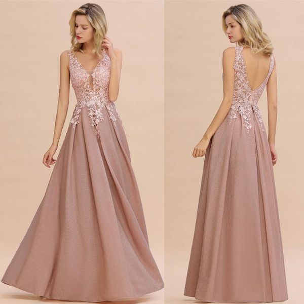 

designed dusty pink evening dresses 2020 hollow backless v neck appliqued prom dress a line mother bridesmaid gowns cps1343, Black;red