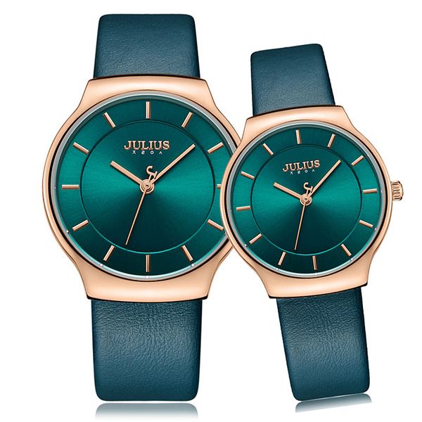 

new thin men's watch women's watch japan quartz couple hours fine business classic real leather clock lover's gift julius box, Slivery;brown